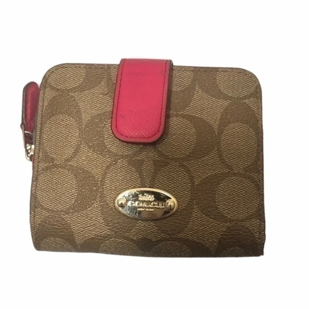 Coach signs brown/khaki pink wallet